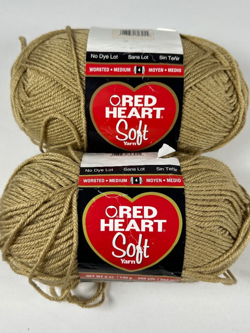 Red Heart Soft Yarn Color 9388 Wheat Lot of 2 Fiber Art Crochet Medium 4 Worsted